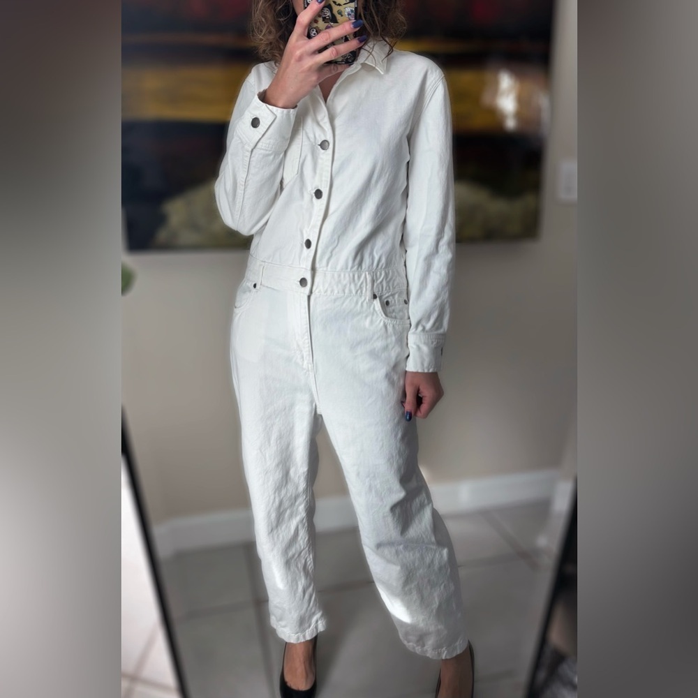 Zara Women's White Denim Jumpsuit sz S